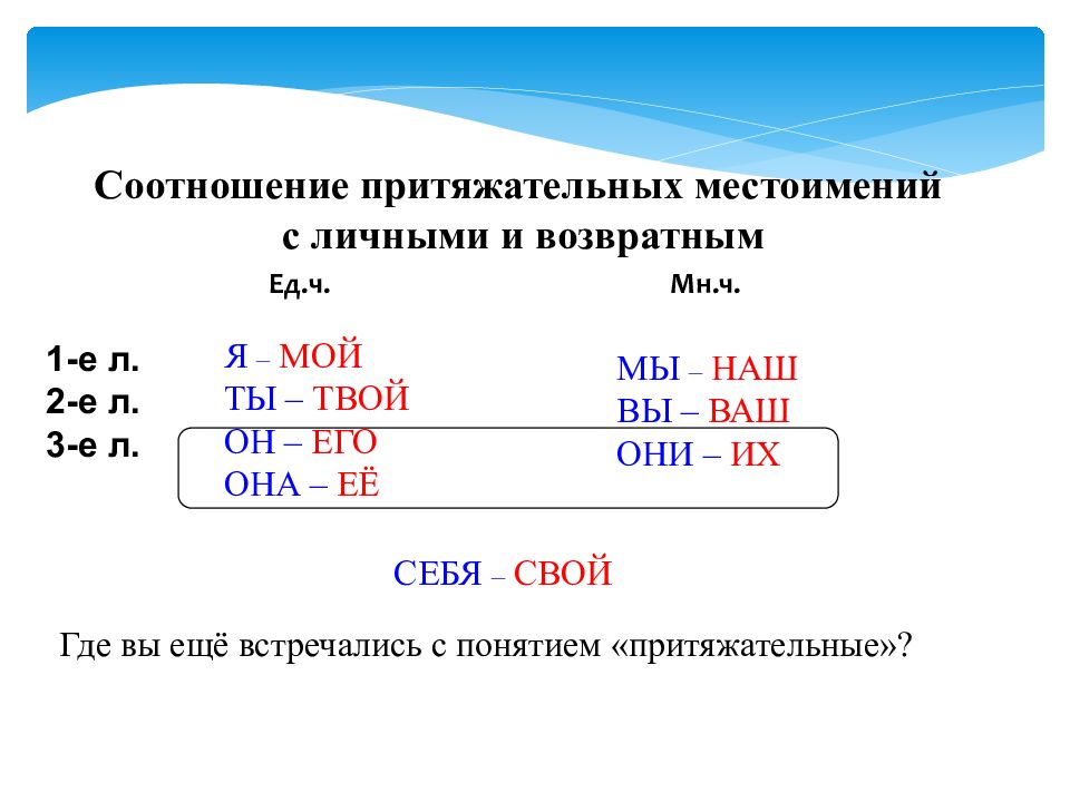 Притяжательные местоимения презентация