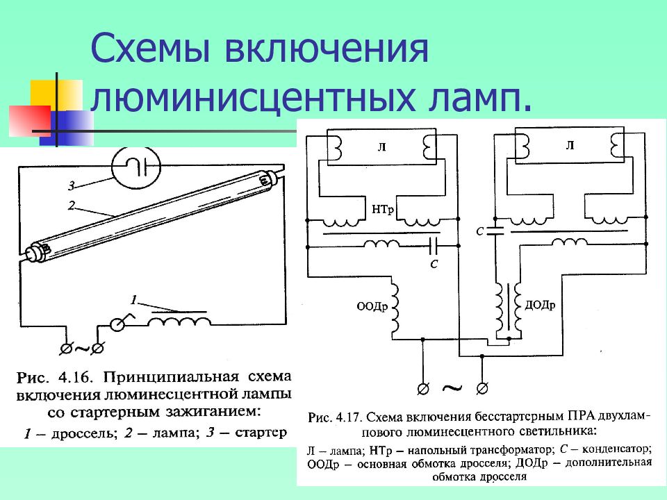 Устройство и схема включения люминесцентной лампы