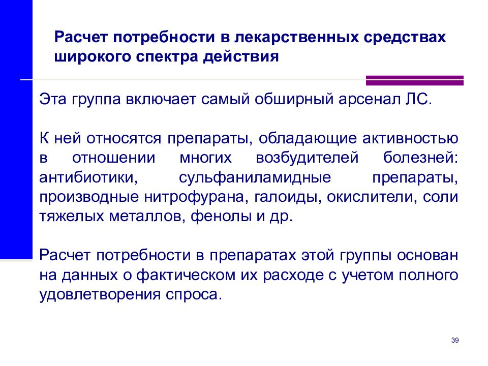 Широкого действия. Расчет потребности в лекарственных препаратах. Определение потребности в лекарственных средствах. Расчет потребности в медикаментах. Расчет потребности в препаратах широкого спектра действия.