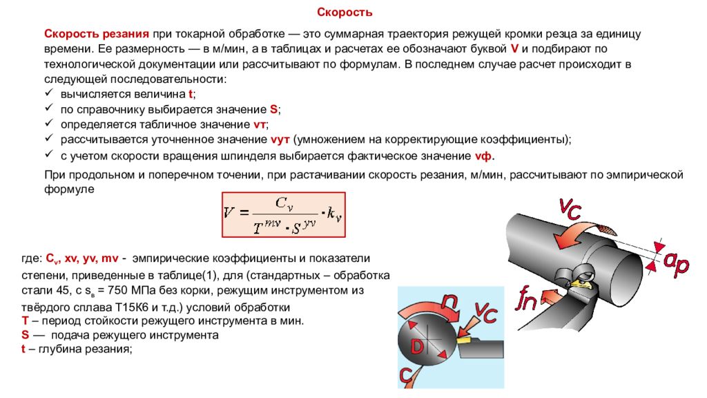 Скорость резания токарного станка. Формула скорости резания при точении. Формула режима резания на токарном станке. Формула определения скорости резания при токарной обработке. Формула расчёта скорости резания при токарной обработке.