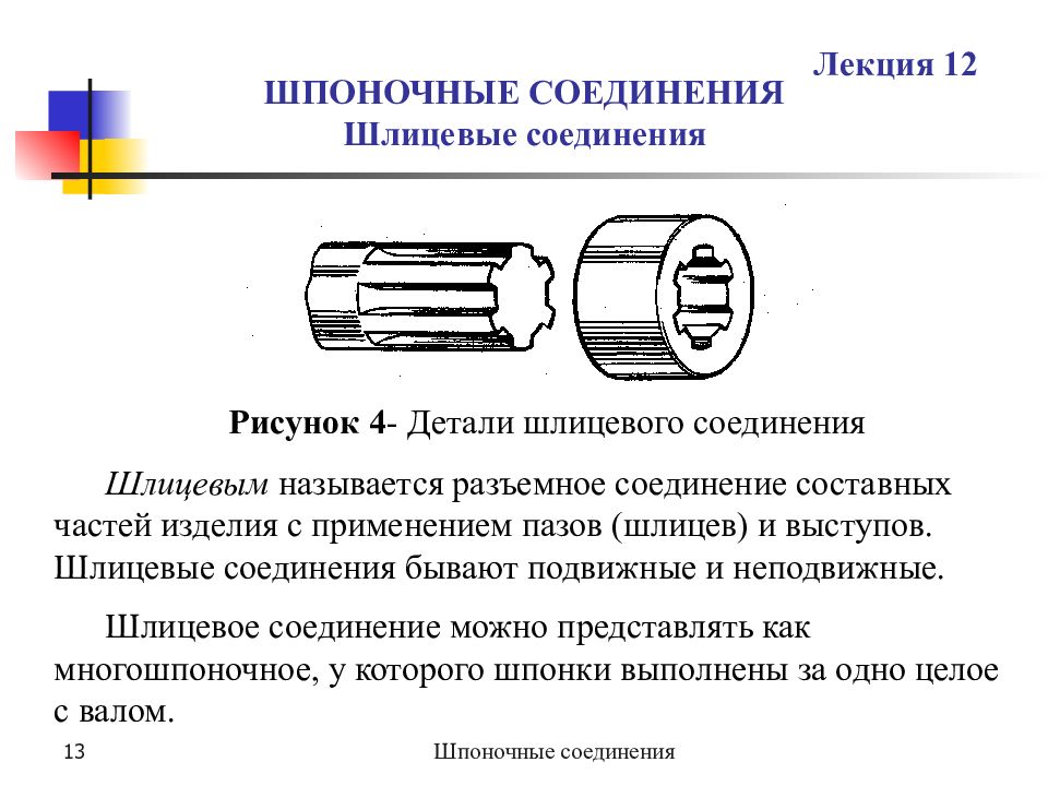 Разъемные соединения шлицевые и шпоночные изображение на чертежах назначение