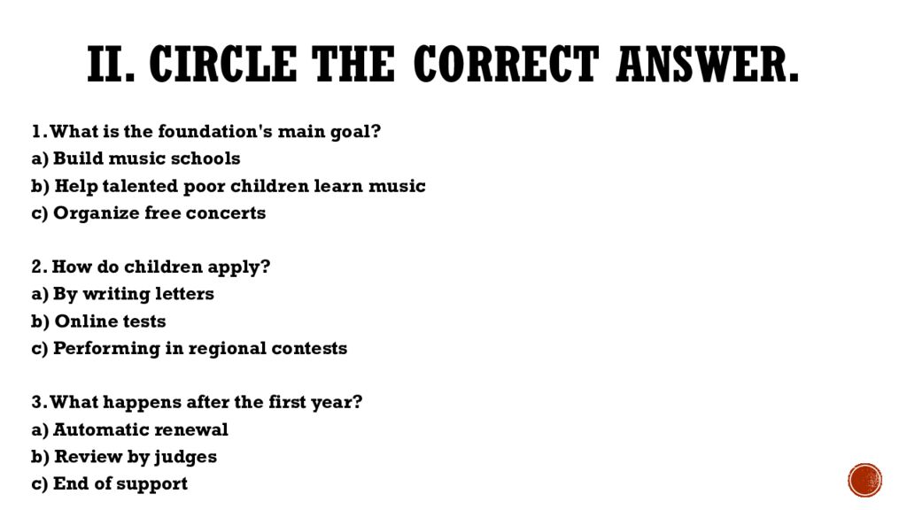 II. Circle the correct answer.
