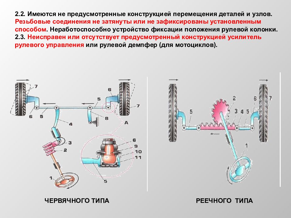 Устройство отсутствует. Устройство фиксации положения рулевой колонки. Имеются не предусмотренные конструкцией перемещения деталей и узлов.. Неработоспособно устройство фиксации положения рулевой колонки. Перемещение деталей в рулевом управлении.