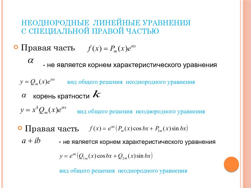 Неоднородные диф уравнения. Решение линейных неоднородных дифференциальных уравнений 2 порядка. Метод решения линейного неоднородного. Линейные уравнения 2 порядка со специальной правой частью.