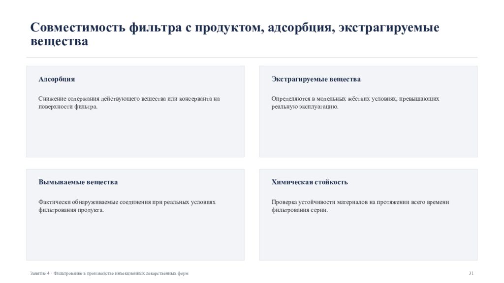 Фильтрование в производстве инъекционных лекарственных форм Занятие 4 ·
