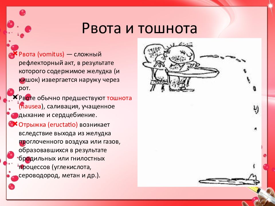 Отличие тошноты от рвоты. Тошнота и рвота. Рвота для презентации. Рвота это сложный рефлекторный акт.