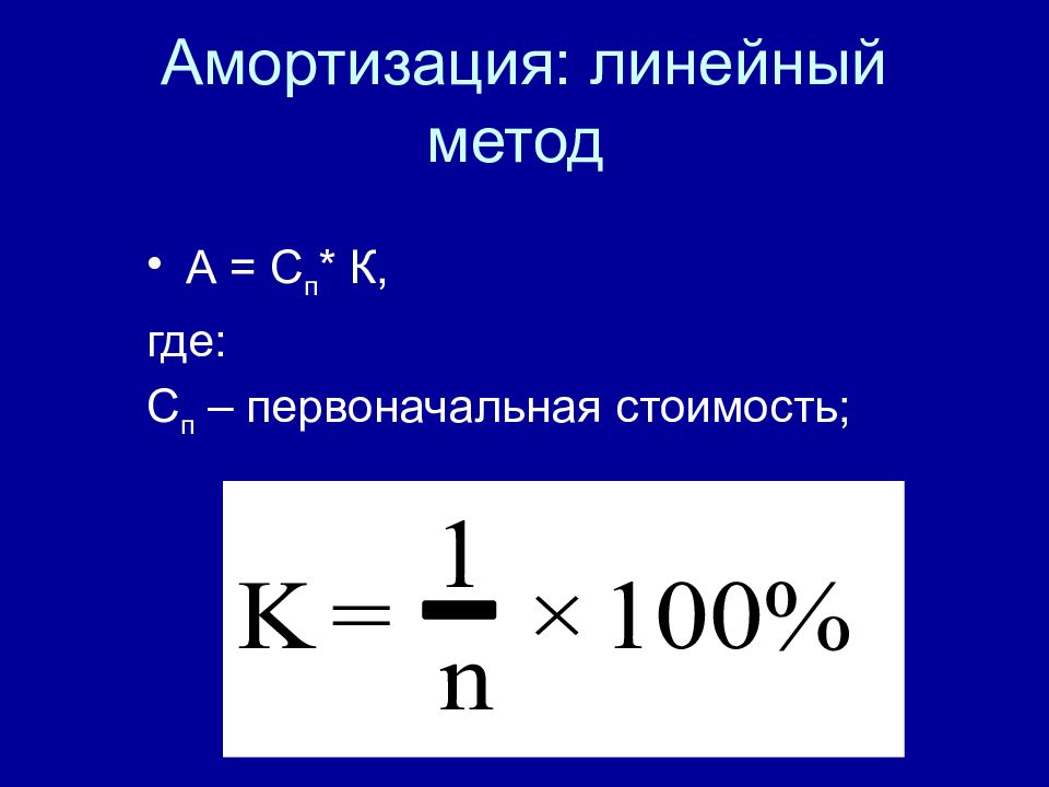 Линейный метод амортизации формула. Линейный метод начисления амортизации основных средств формула. Линейный способ амортизации фор.