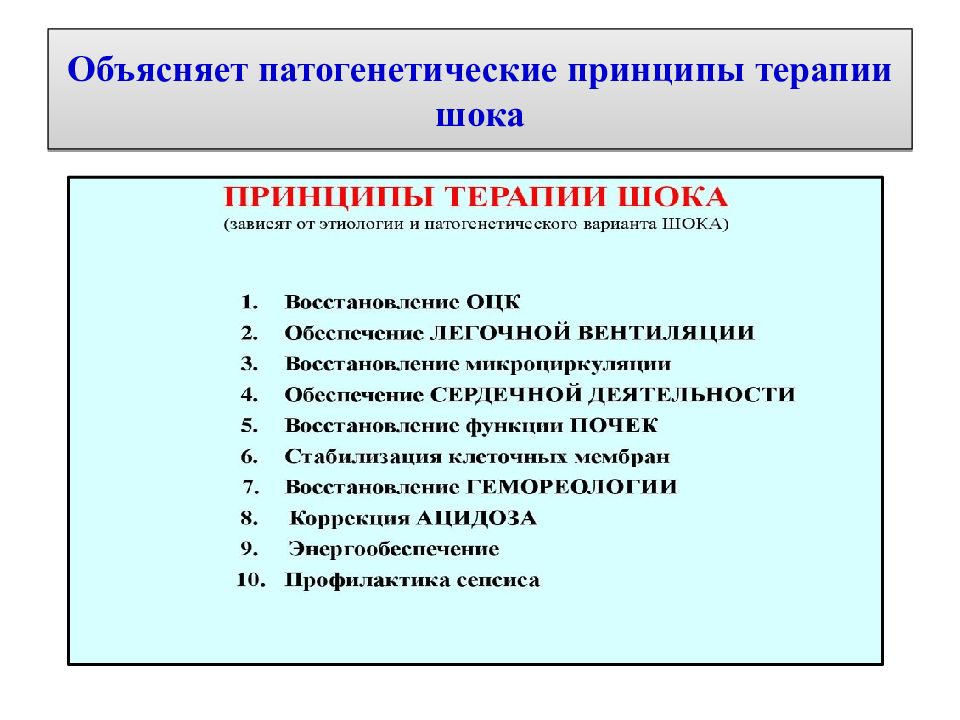 Патогенетическая терапия. Патогенетическая терапия шока. Принципы патогенетической терапии. Принципы лечения шока. Основные принципы патогенетической терапии шока.