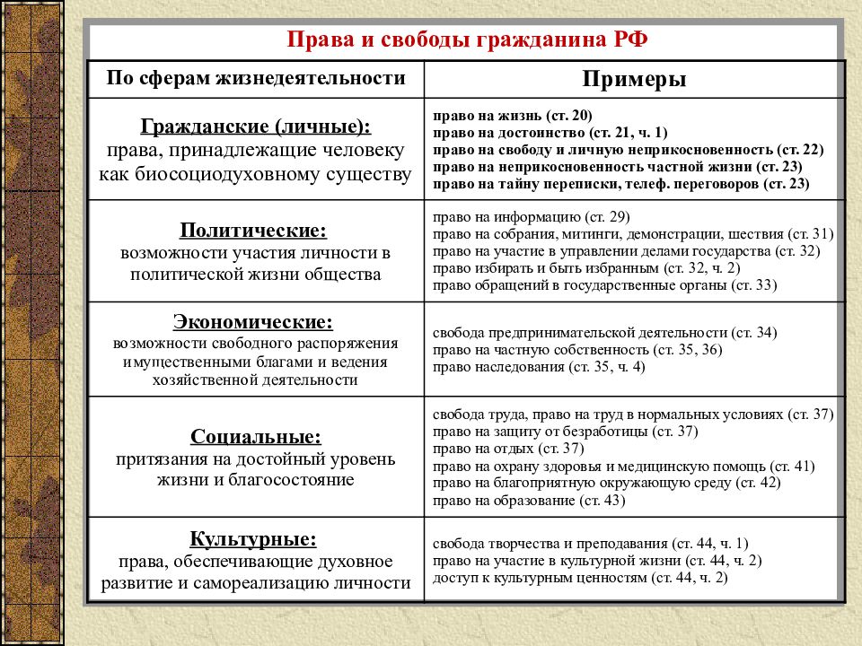 Проект права и свободы граждан рф по обществознанию 9 класс