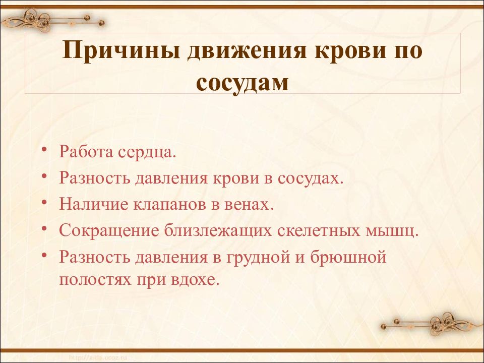 Движение крови по сосудам 8 класс презентация