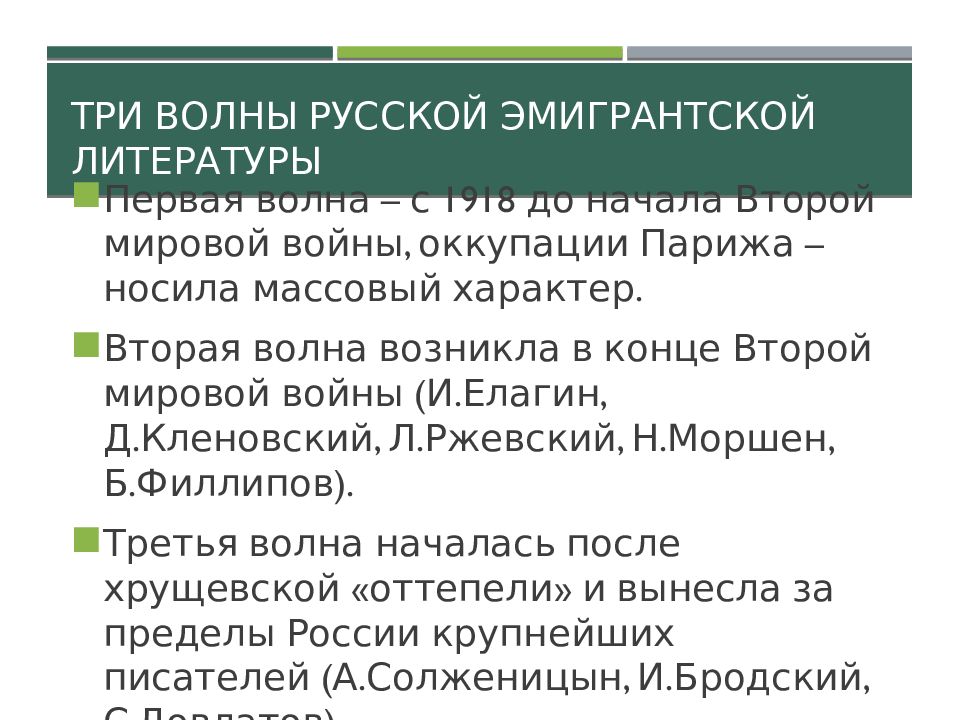 Презентация русское литературное зарубежье три волны эмиграции