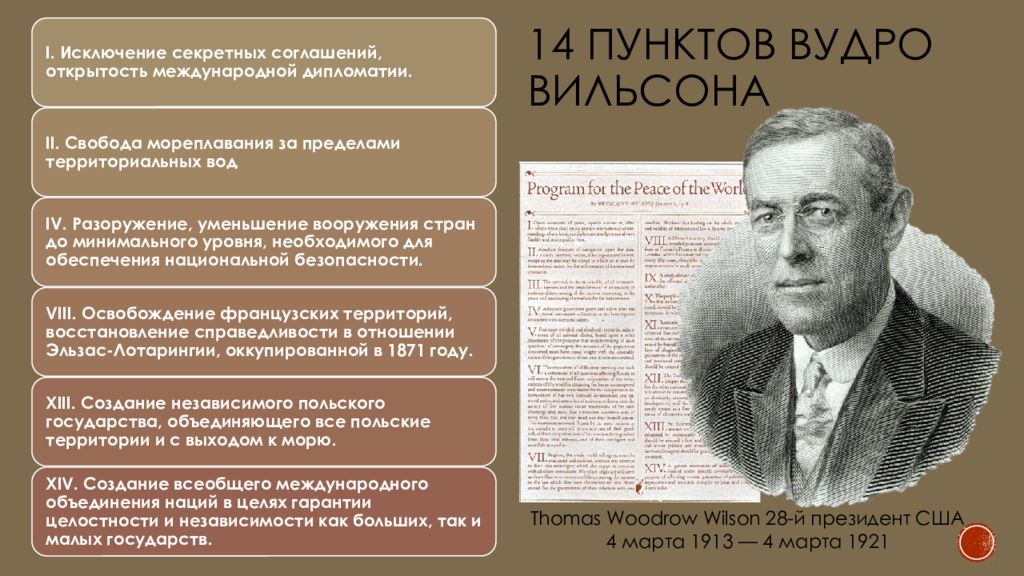 14 пунктов вильсона. 14 Принципов Вильсона. 14 Пунктов Вудро Вильсона кратко. Версальско-Вашингтонская конференция.