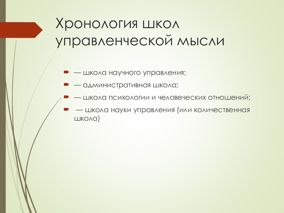 Школа хронология. Хронологически школы управленческой мысли.