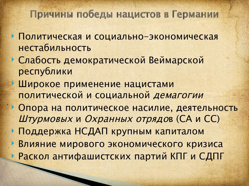 Нарастание агрессии в мире установление нацистской диктатуры в германии презентация