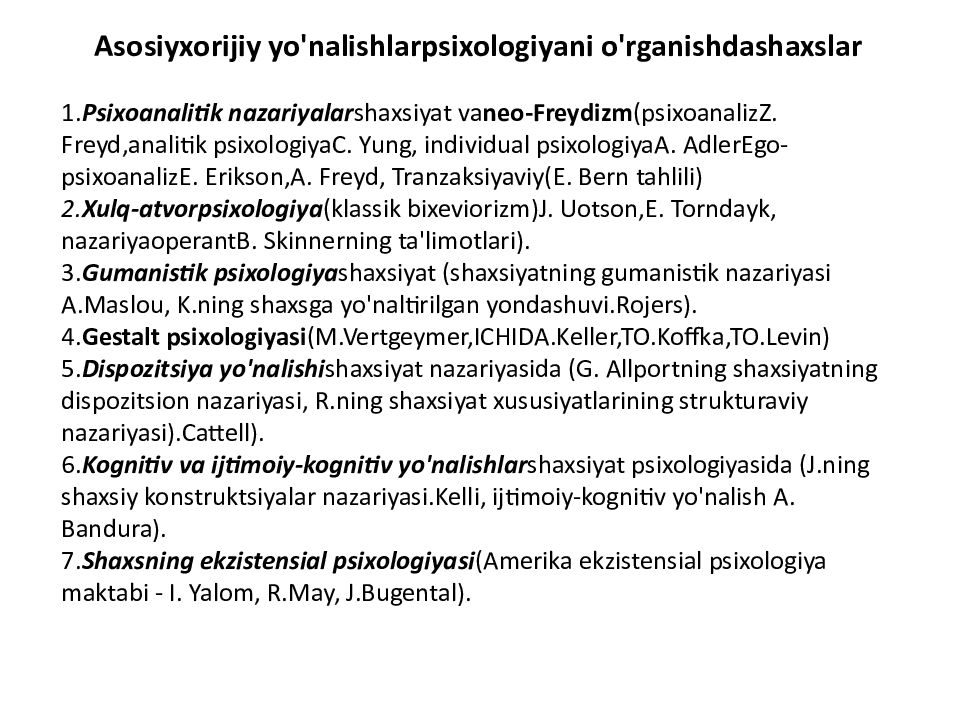 SHAXSIYAT NAZARIYALARI xorijiy