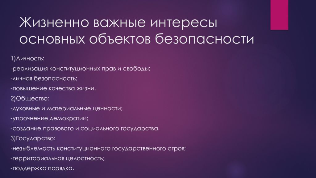 Жизненно важные интересы личности общества государства