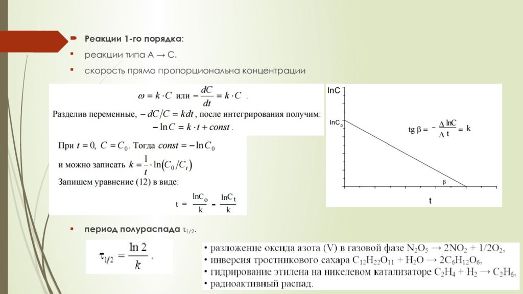 Скорость реакции третьего порядка. Реакция второго порядка. Период полураспада для реакции первого порядка. Уравнение реакции 1 порядка. Полупериод реакции первого порядка.