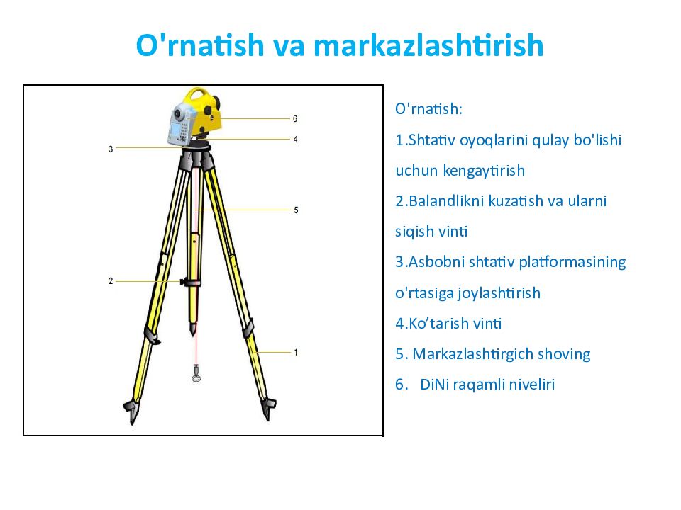 Mavzu:DiNi raqamli niveliri O'rnatish va markazlashtirish