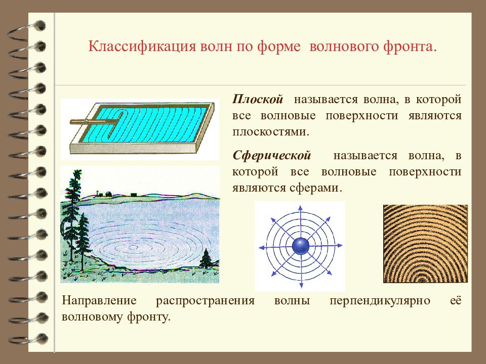 Называют плоской. Классификация волн по фронту волны. Классификация волн по волновой поверхности. Классификация волн по форме волнового фронта. Плоские и сферические волны.