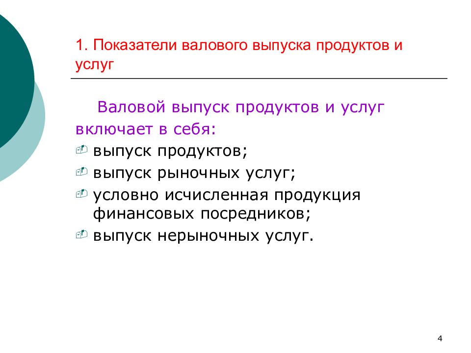 Показатели производства товаров и услуг