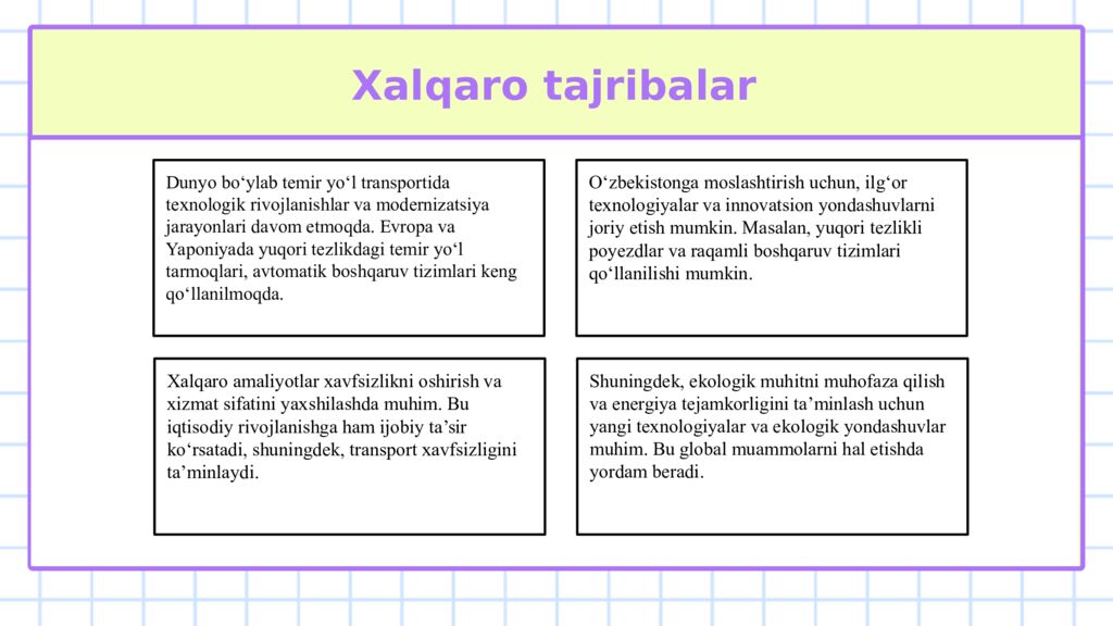 Temir yo‘l transporti Muxayyo Ahtamova