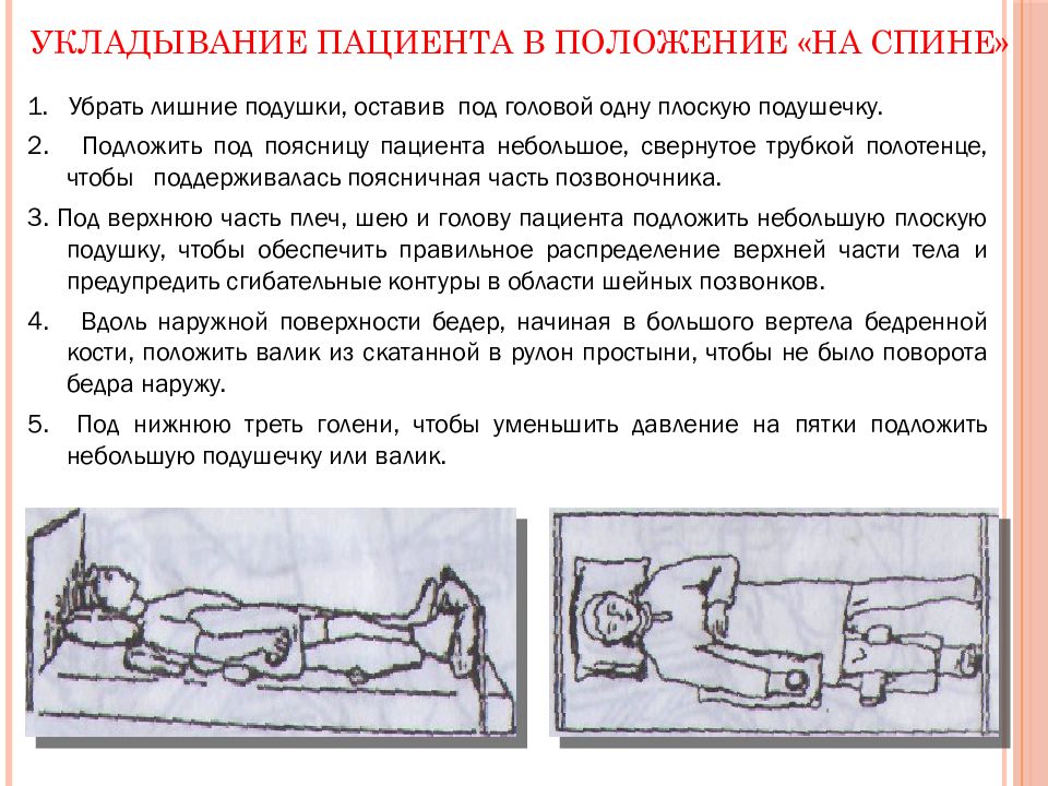 Перемещение в постели. Укладывание пациента на спину алгоритм. Положение на спине пациента в постели. Положение пациента в постели лежа на спине. Размещение пациента в положение лежа на спине.