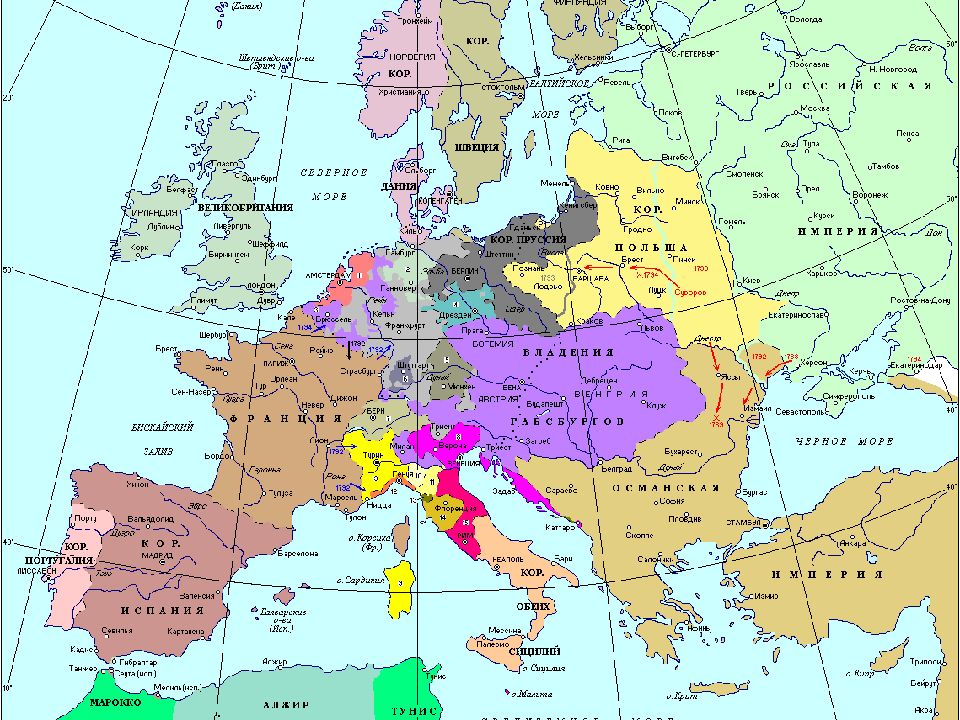 Карта мира в 18 веке политическая
