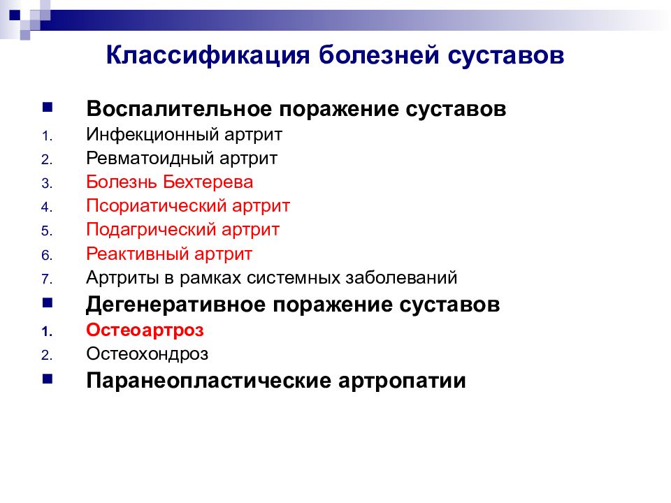 Дегенеративные заболевания суставов презентация