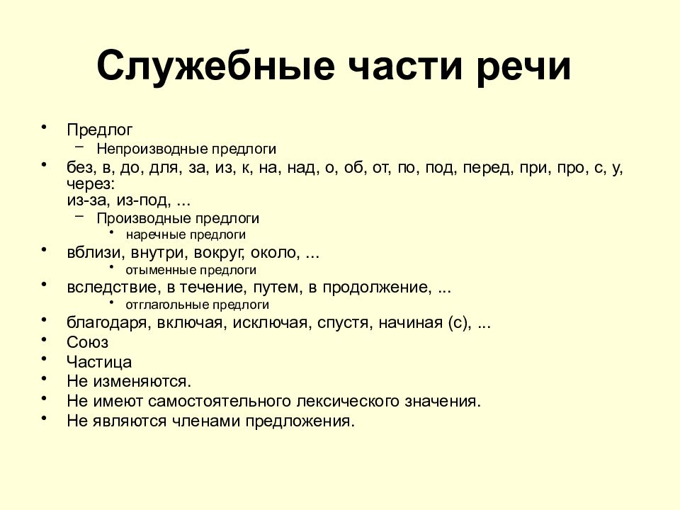 Презентация на тему служебные части речи