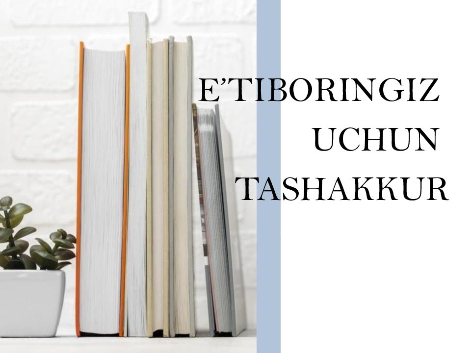 PAYZULLAYEVA RA’NO MAXMUDOVNA
OLIY TA’LIM, FAN VA INNOVATSIYALAR PAYZULLAYEVA RA’NO MAXMUDOVNA OLIY TA’LIM, FAN VA INNOVATSIYALAR