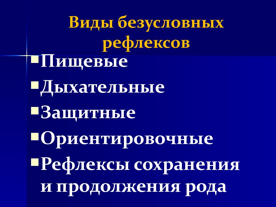 Виды пищевых рефлексов. Ориентировочный рефлекс. Виды безусловных рефлексов. Пищевые рефлексы. Безусловные рефлексы и инстинкты.