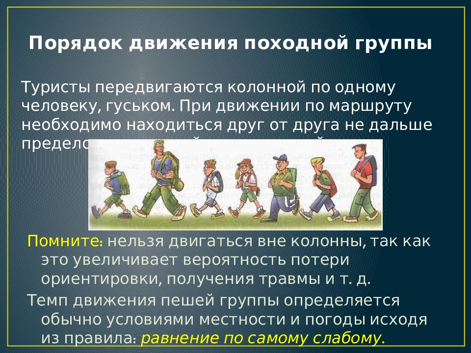 Группы порядка 4. Порядок движения в группе. Подготовка и проведение пеших походов. Порядок движения походной группы. Подготовка и проведение пеших походов на равнинной местности.