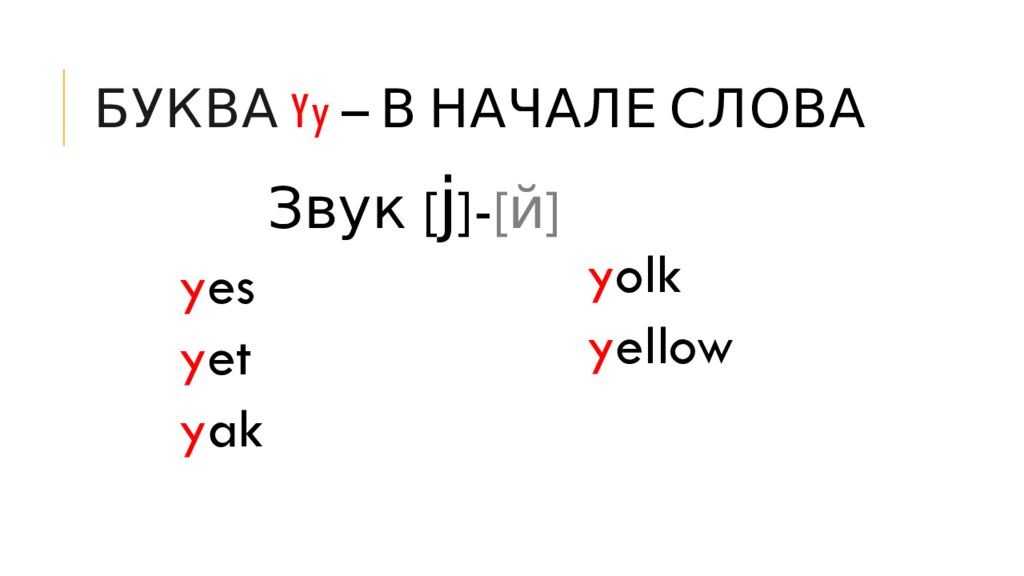 Буква y y – в начале слова