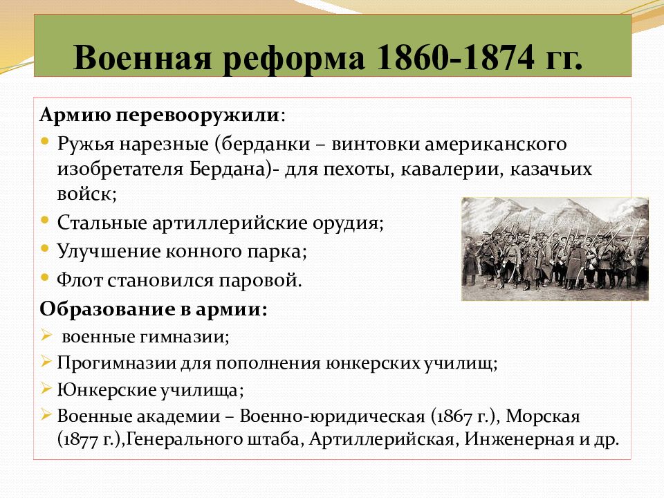 Назовите предпосылки великих реформ. Реформа 1874 военные округа.