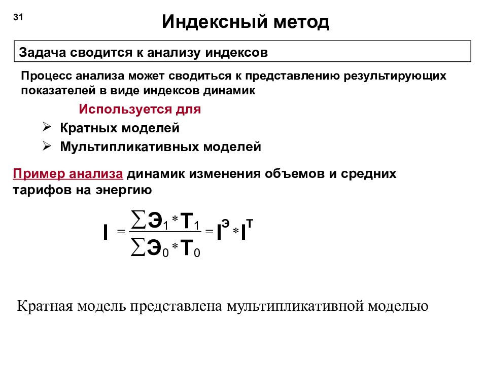 Индексный метод расчета показателей финансовых планов