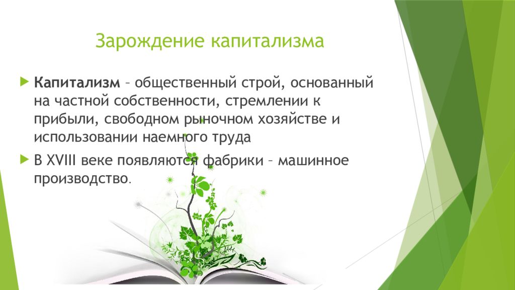 Признаки зарождения капитализма. Общественный Строй основанный на частной собственности.