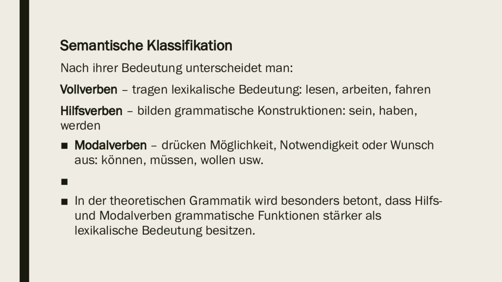 Das Verb : Allgemeine Charakteristik und Klassifikation