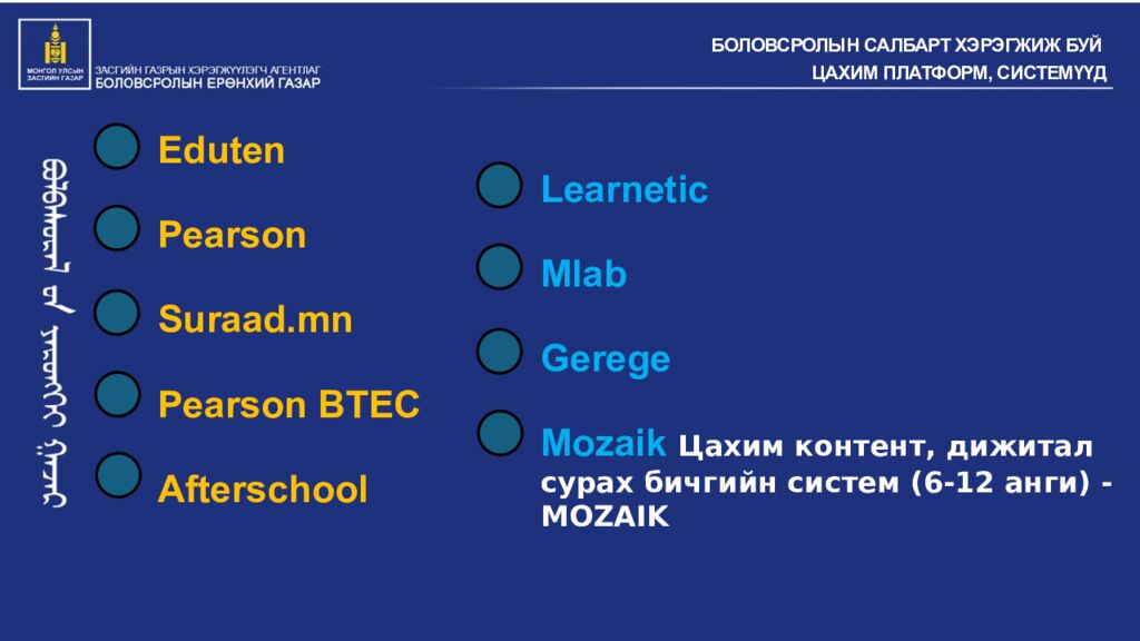 Eduten Pearson Suraad.mn Pearson BTEC Afterschool Learnetic Mlab Gerege Mozaik