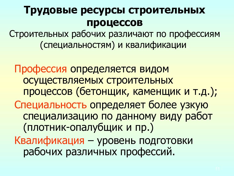 Сохранение трудовых ресурсов. Трудовые ресурсы строительных процессов. Профессии и квалификация строительных рабочих. Ресурсы процесса строительства. Трудовые ресурсы строительных рабочих.