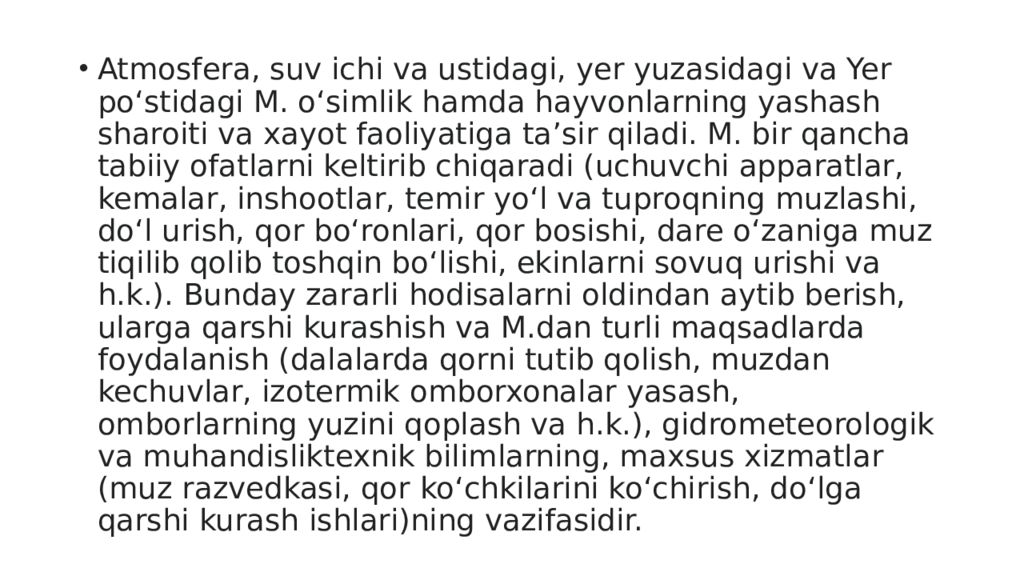 Mavzu : Muzliklarning turlari va tarqalishi. Muzliklarning gidrologik Mavzu : Muzliklarning turlari va tarqalishi. Muzliklarning gidrologik