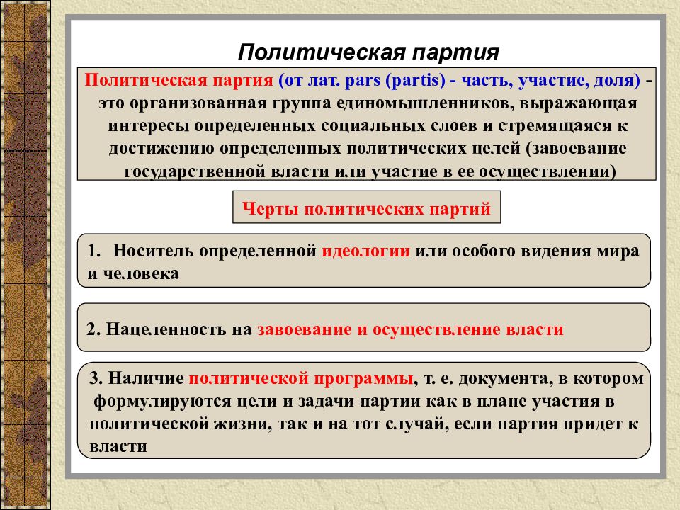 Представьте что вы делаете презентацию к уроку обществознания по теме политические партии один из