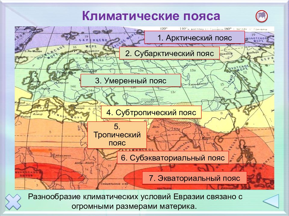 Расставьте подписи на изображении субэкваториальный субтропический субарктический субантарктический