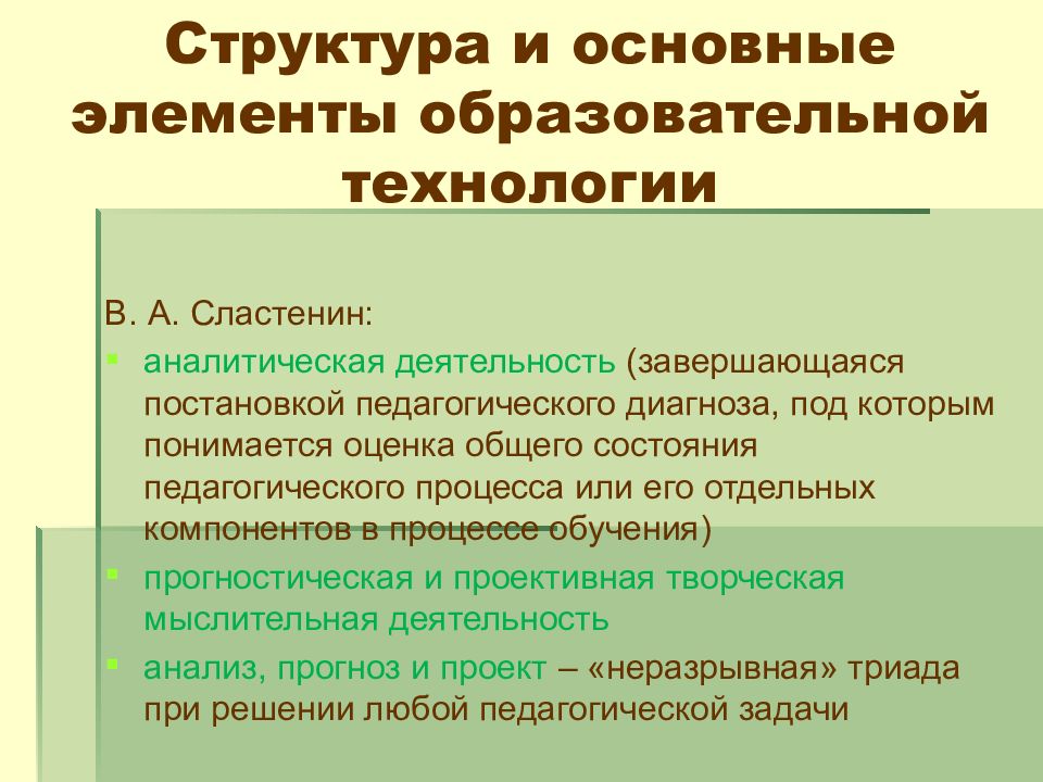 Сластенин инновационная деятельность. Структура педагогической технологии. Обязательный элемент педагогической технологии. Педагогические технологии Сластенин. Структура педагогической деятельности Сластенин.