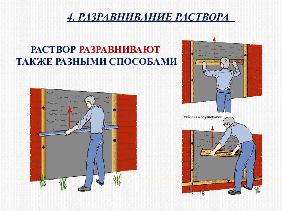 Раствор разравнивают также разными способами