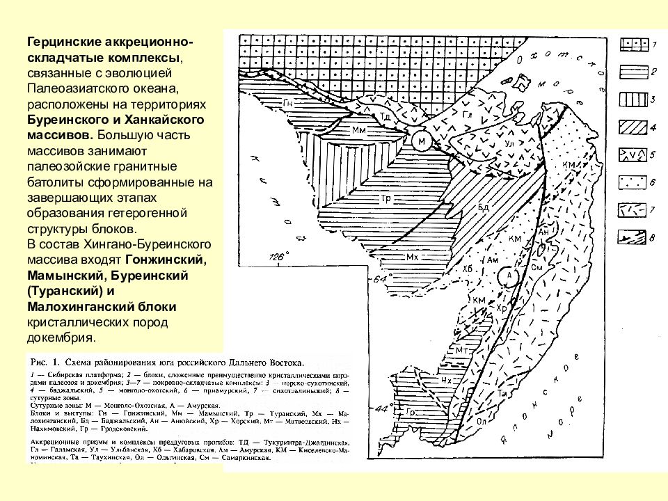 Горные системы герцинской складчатости. Хенгано-Буринский антиклинорий. Тектоническая карта Сихотэ-Алинь. Сихотэ-Алинский складчатая область. Буреинский срединный массив.