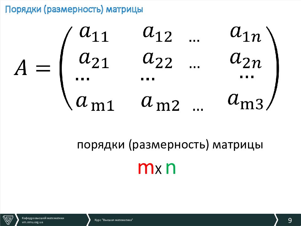 Матрица размеров m n