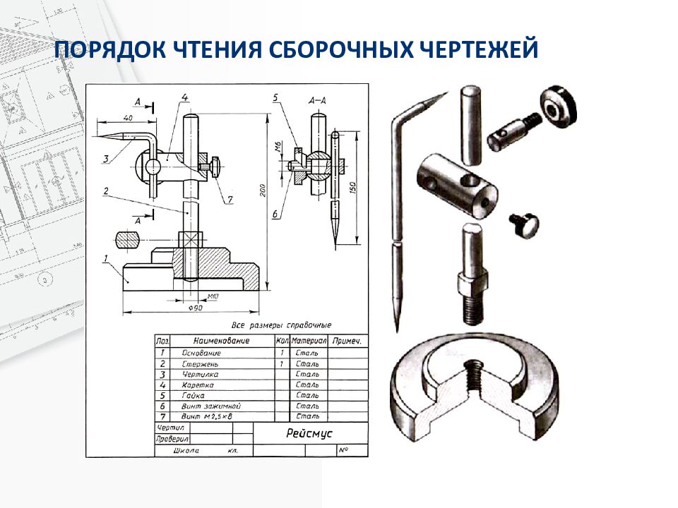 С чего начинают чтение сборочного чертежа ответ