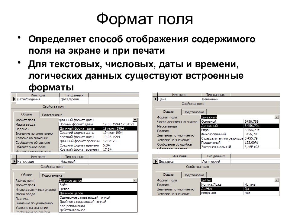 Поли формат. Формат поля. Формат поля базы данных. Форматы полей БД. Что определяет Формат поля.