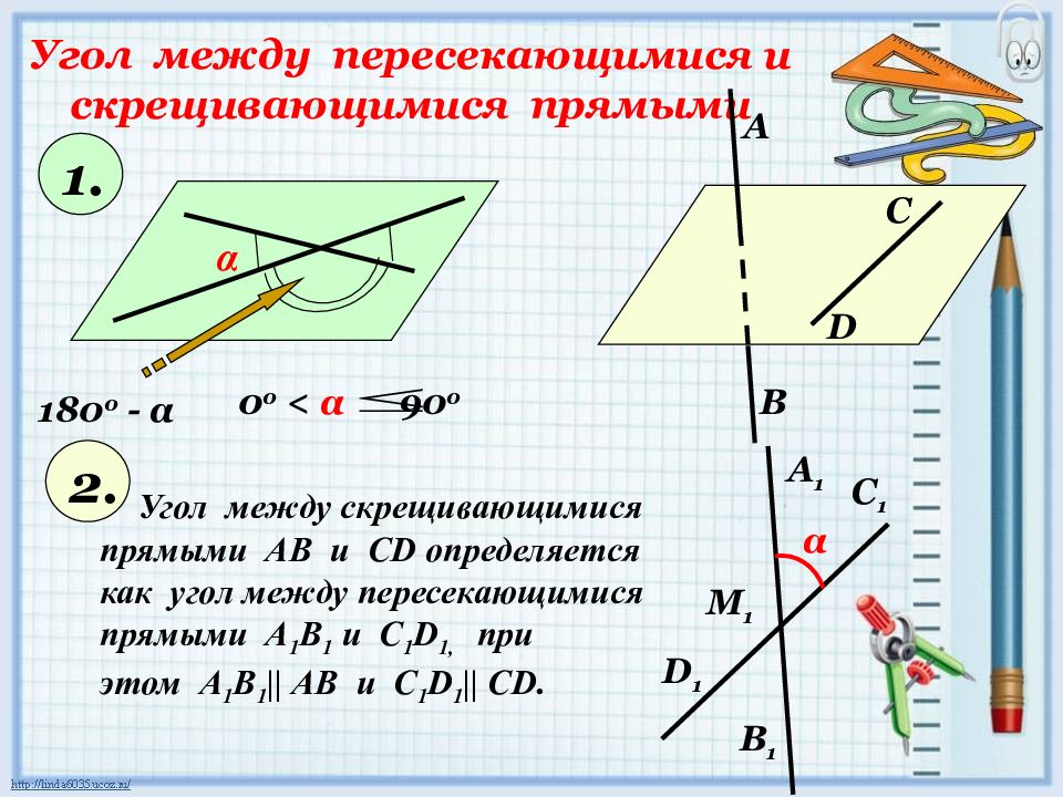 Угол между. 1. Угол между прямыми (пересекающимися и скрещивающимися). Угол между 2 скрещивающимися прямыми. Угол между скрещивающимися прямыми задачи. Угол между скещивающимися прямым.