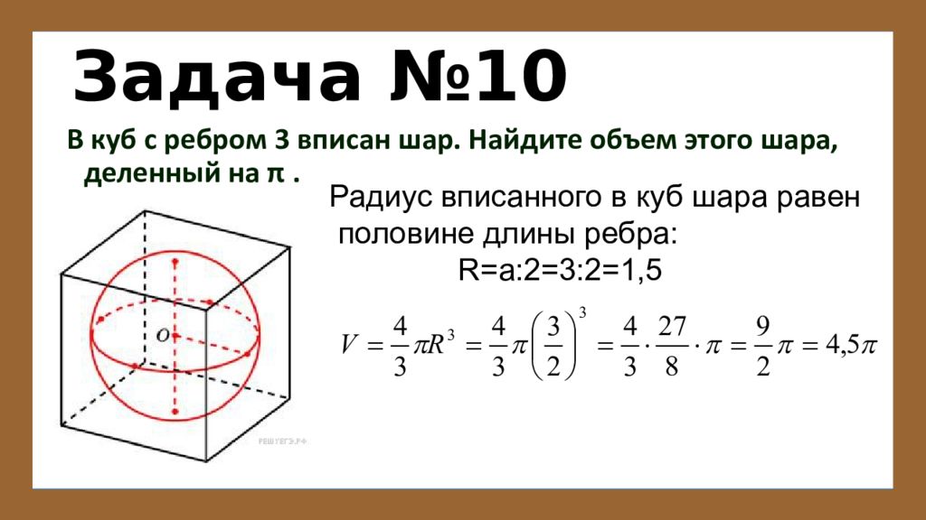 Площадь поверхности сферы вписанной в куб